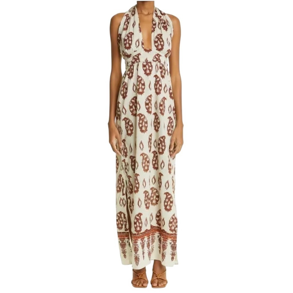 Johanna Ortiz - Dancing in Sanskrit Block Print Halter Maxi Dress Sz 4